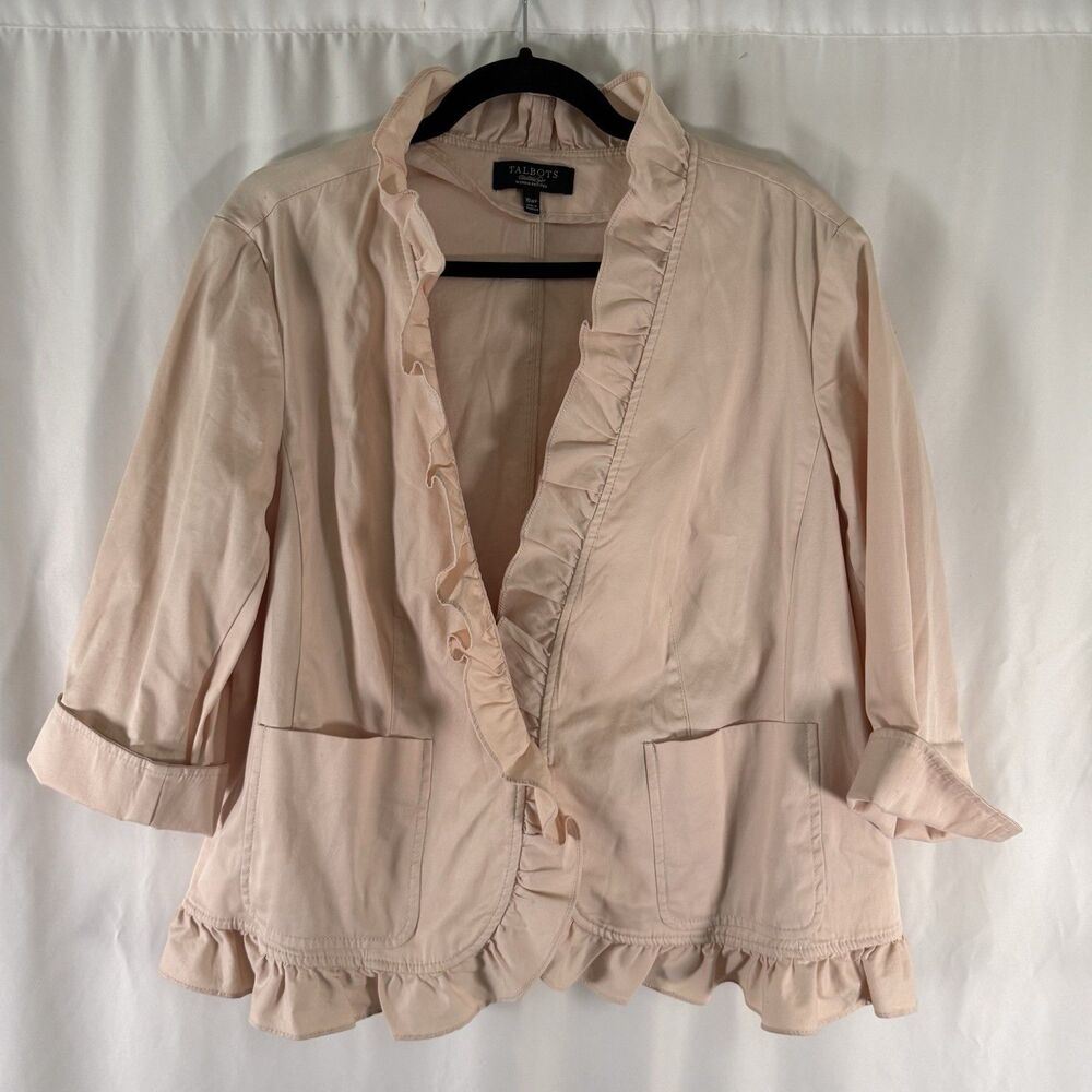 Talbots Jacket Women's 16WP Light Pink Hook Eye 3/4 Sleeve Pockets Cotton Blend